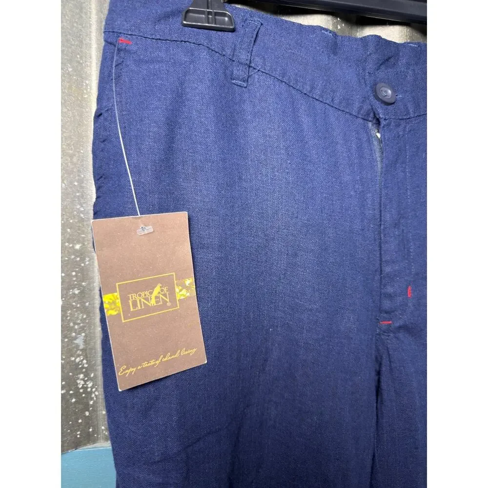 Tropic of Linen Mens Navy Blue Linen Cotton Trouser Pants Size S NWT Resortwear